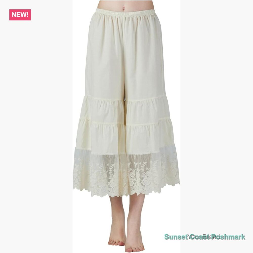 Cotton Culotte Slip Pettipants Lace Trim Wide Leg Half Slip